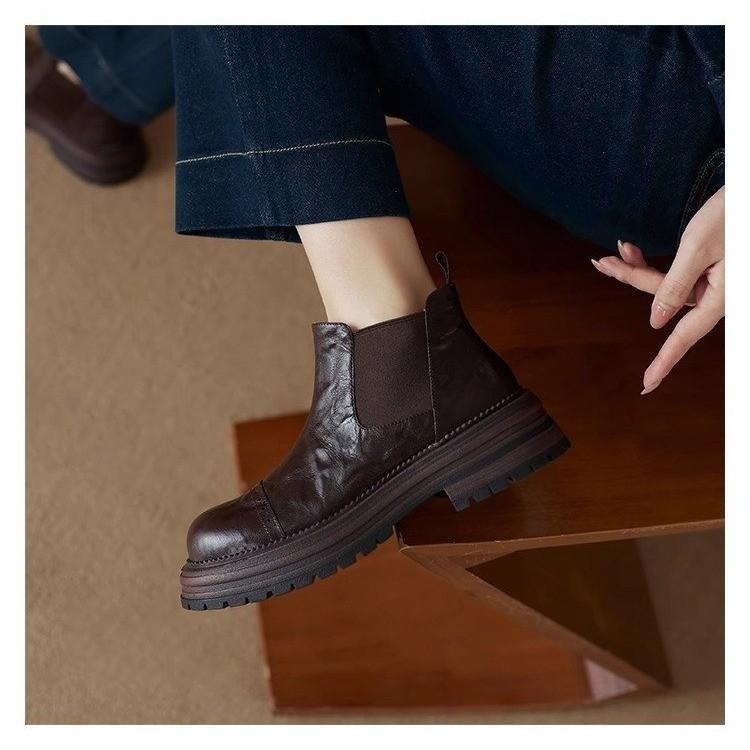 Женские ботинки 2026 Осень/Зима Новая коллекция Ретро Универсальные Короткие ботинки Женская мода Челси 35
