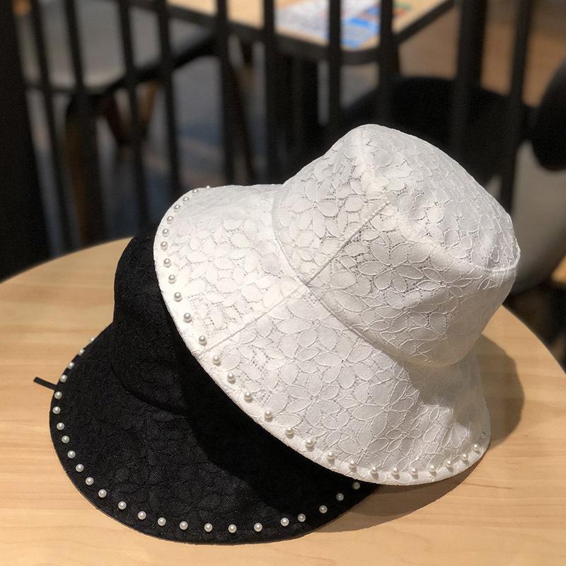 Women Fashion Lace Pearls Bucket Hat Summer Sun Protection Cap Outdoor Beach Hat