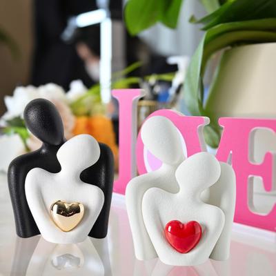 Ceramic Couple Hug Love Statue Mini Hugging Couple Sculpture Romantic Lover Figurine