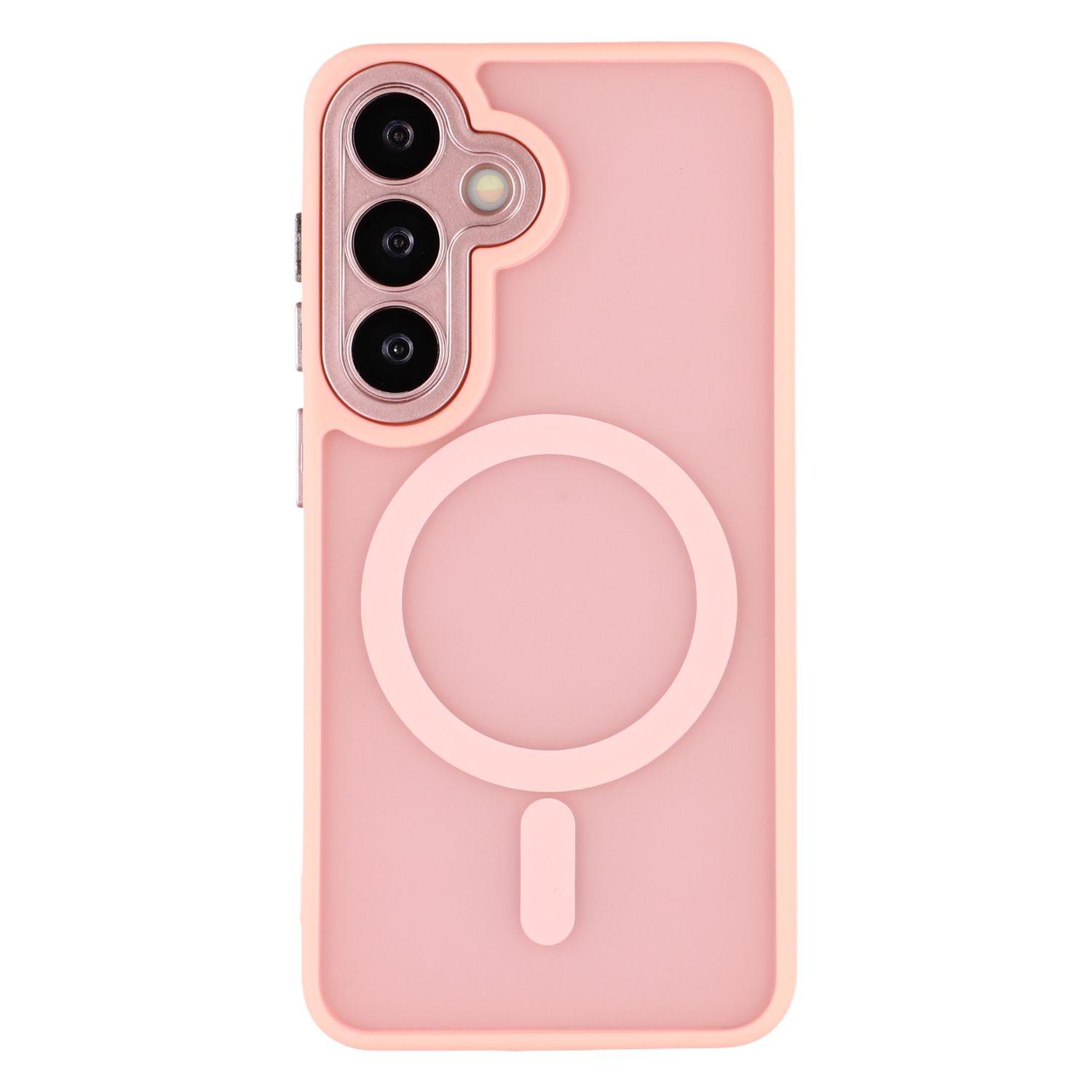 

For Samsung Galaxy S25 Case Compatible with MagSafe PC+TPU Matte Phone Cover with Glass Lens Film Pink