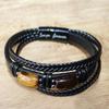 Men Retro Leather Bracelet with Tiger Eye Stone Magnetic Clasp Bracelet Weaving