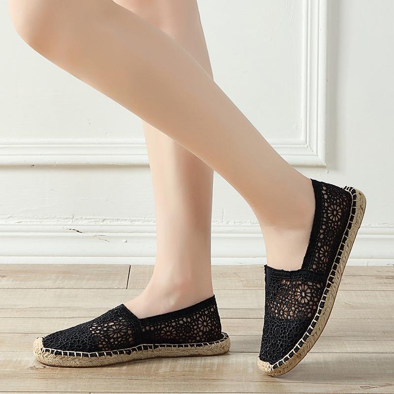 Hollow Women'S Fisherman Shoes Women'S Casual Little White Shoes Hollow Cloth Canvas Shoes Hemp Bottom Straw Fisherman Shoes Wholesale