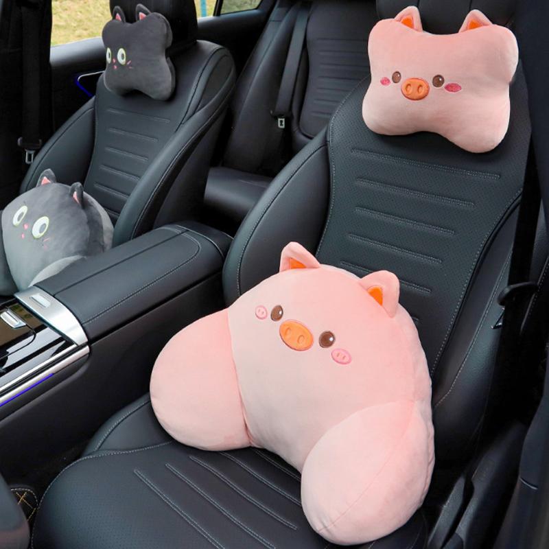 1 Set Auto Interior Decoration Car Headrest Neck Pillows Cute Cartoon Plush Waist Pillow Back Cushion Diy Accessories