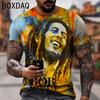 T-shirt Oversize da Uomo Cool Rock Stampa Bob Marley Top Estivi Girocollo