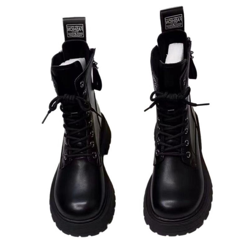 Black high-top Martin boots for women's autumn and winter new rear zipper thick-soled high-matching thickened short boots
