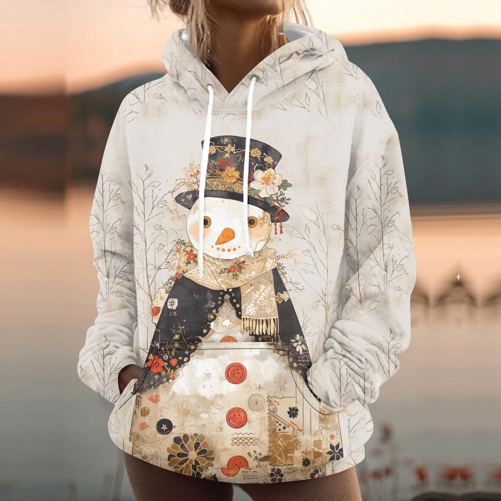 Women's Fashion Sweatshirt Printed Casual Hooded Sweatshirt With Pockets