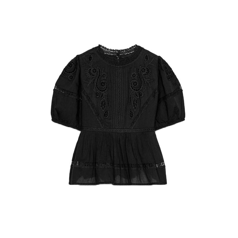 Summer New Arrival Women Clothes Cotton Round Neck Short Sleeve Embroidery Decoration Romantic Style Shirts Top 5107046