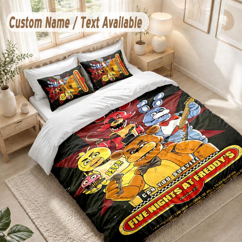 Five Nights at Freddy’s Bettwäsche-Set, 1 Bettbezug & 2 Kissenbezüge Weich Bequem Schlafzimmer Heimtextil Deko