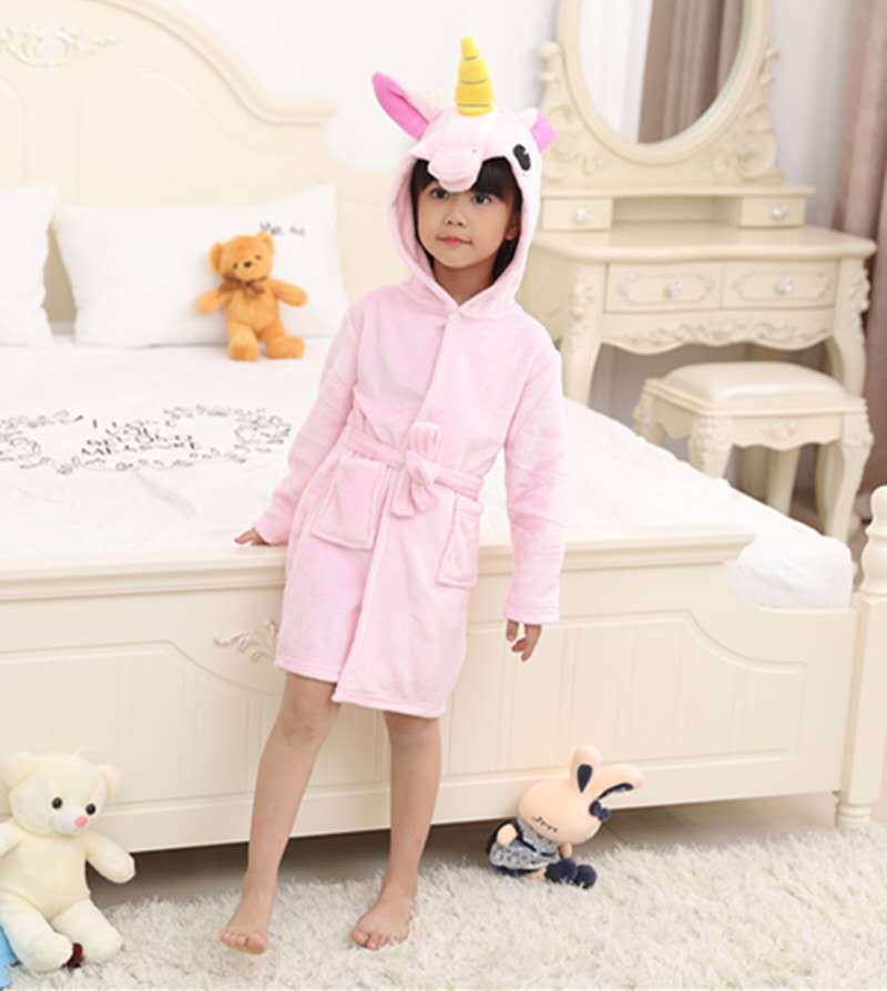 Asciugamano Bambini Accappatoio da Spiaggia e Bagno Modello Animale Arcobaleno Unicorno Accappatoi con Cappuccio per Bambini e Bambine Pigiama Bebe Abbigliamento da Notte per Bambini Accappatoio