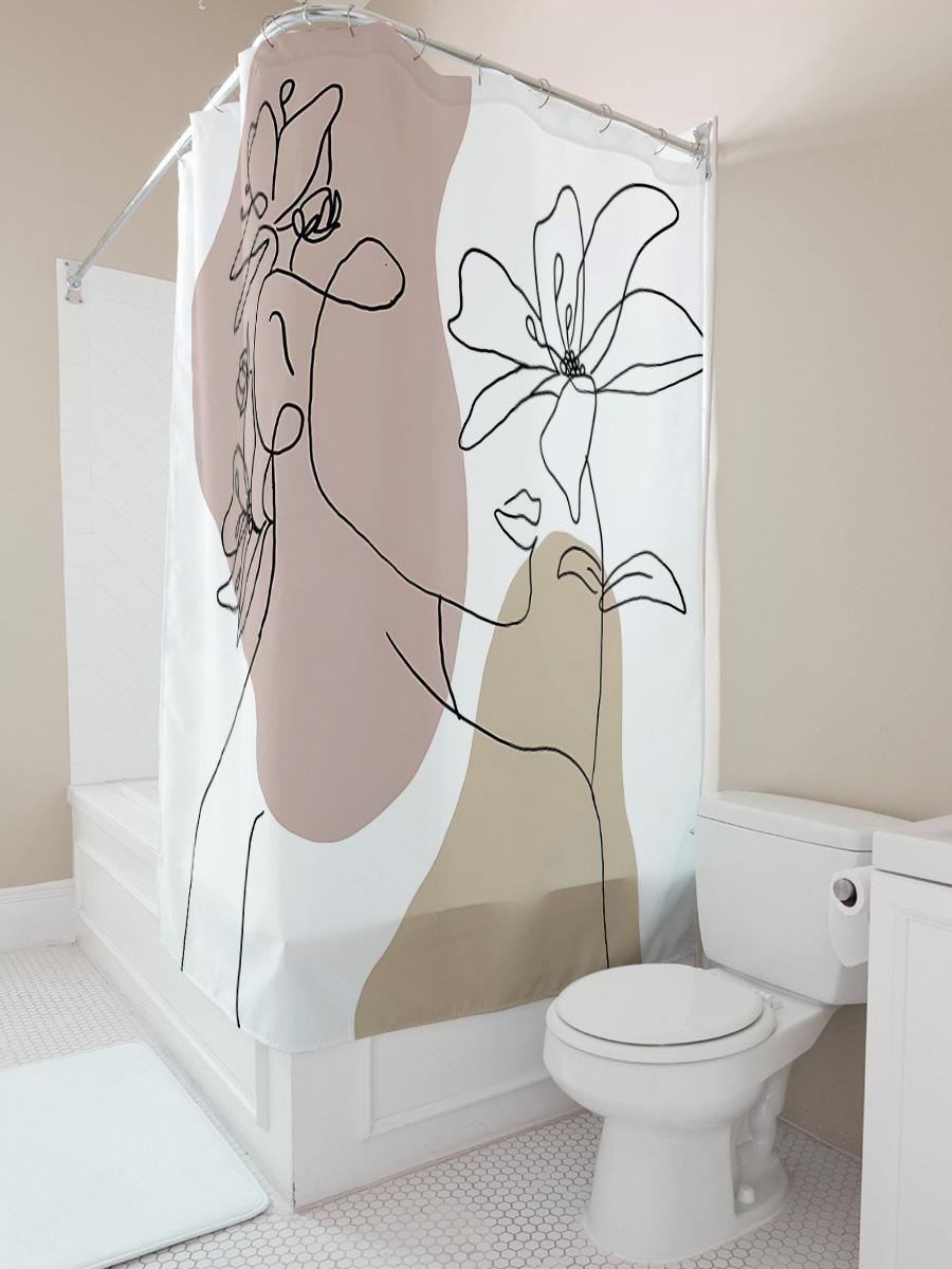 

Elegant And Simple Line Art Bath Curtain Home Decor Waterproof Shower Curtain Creative Floral Design Waterproof Durable W60H190(CM)-1 Pcs