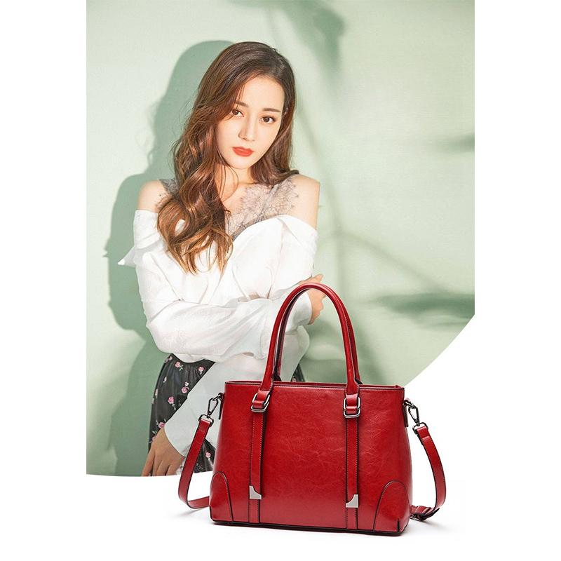 Women Shoulder Cross Body Handbag Top Handle Bag Genuine Leather Casual Designer Lady Female Oil Wax Cowhide Messenger Tote Bag