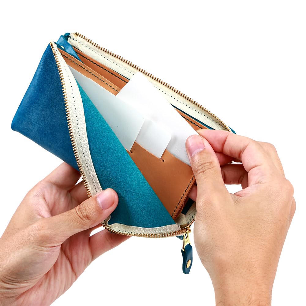 AGILITY affa "Posh L" Lång Plånbok, Kompakt, L-formad, Smal, Enkel, Äkta Läder, Liten, För Herrar och Damer, Turkos Blå