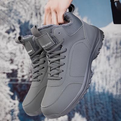 Mode Homme Bottes de Neige Hiver Peluche Chaud Coton Bottes Imperméables Bottes en Cuir pour Homme Extérieur Antidérapant Bottes de Randonnée Décontracté Cheville Botas