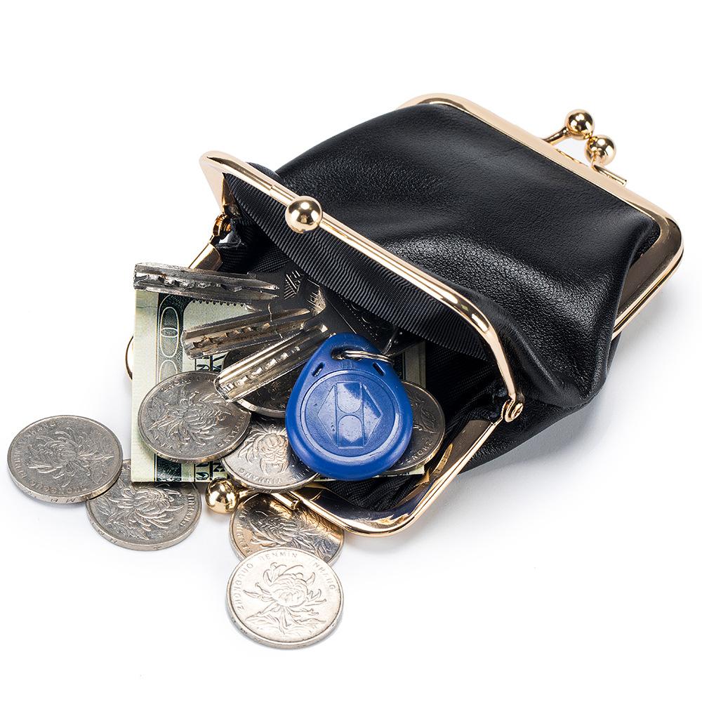 New Compact Retro Double Clip Clip Change Bag Women's European and American First Layer Oil Wax Leather Coin Bag Storage Bag Fans