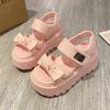 Fashion Women Summer High Platform Sandals 8CM Wedges Leather Chunky Slippers 2025 Outside Ankle Strap Sandals Beach Casual Slides Woman