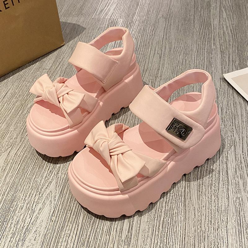 Fashion Women Summer High Platform Sandals 8CM Wedges Leather Chunky Slippers 2025 Outside Ankle Strap Sandals Beach Casual Slides Woman