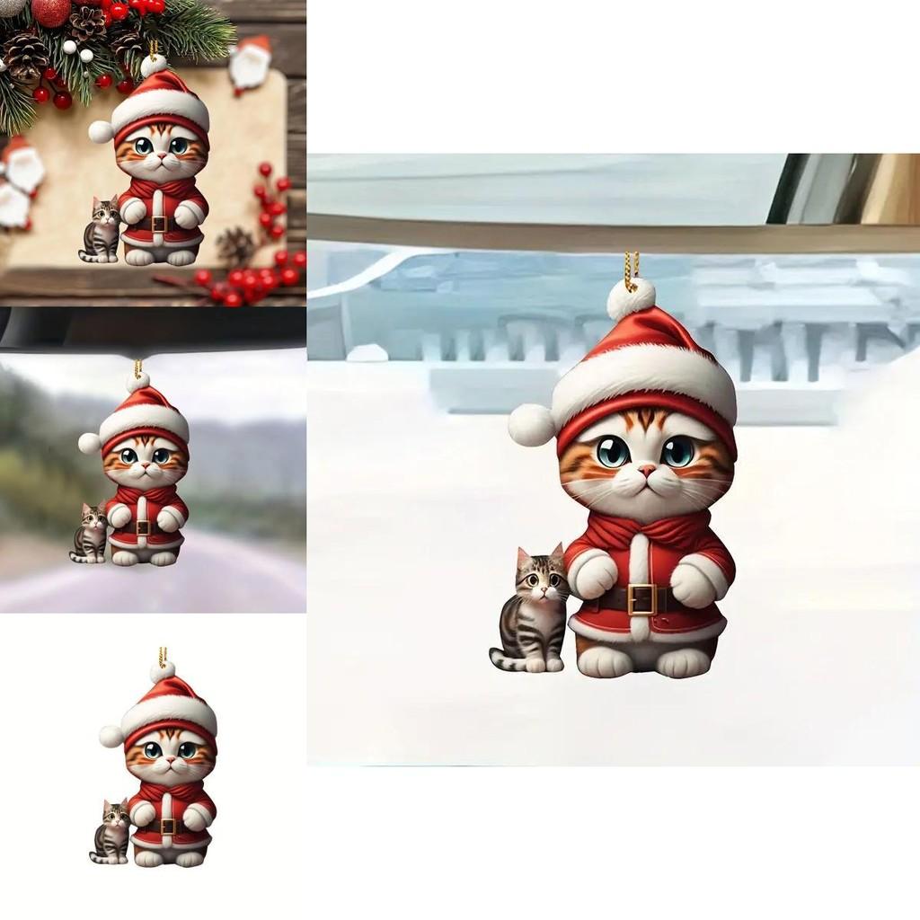 Joyful Acrylic Cat Christmas Car Charm Creative Hanging Decoration For Tree And Ambiance Home