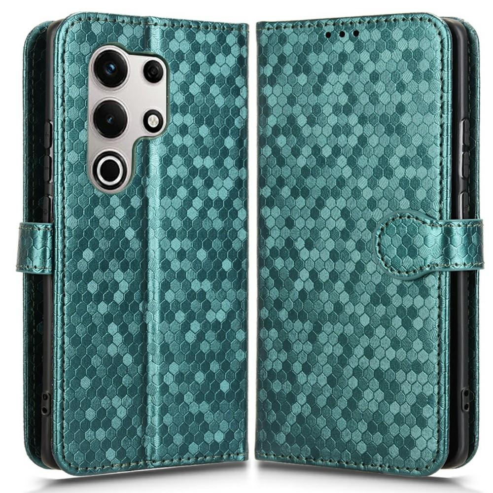 

For itel S25 Ultra Wallet Case Dot Pattern Imprint PU Leather Phone Cover Green
