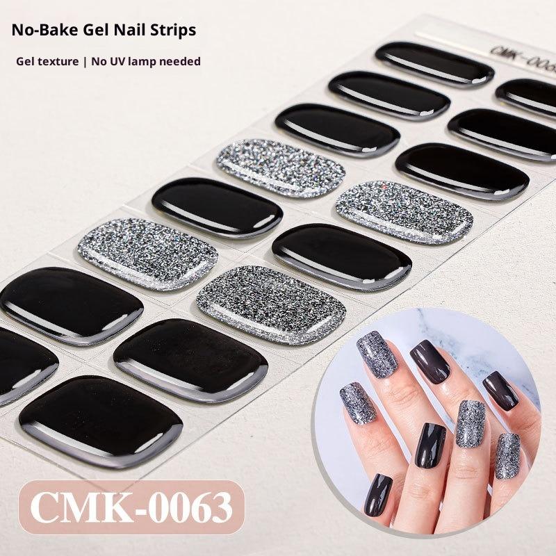 French-style No-bake Gel Nail Stickers, Glittery Gradient, Amazonian Style, No-bake Nail Stickers