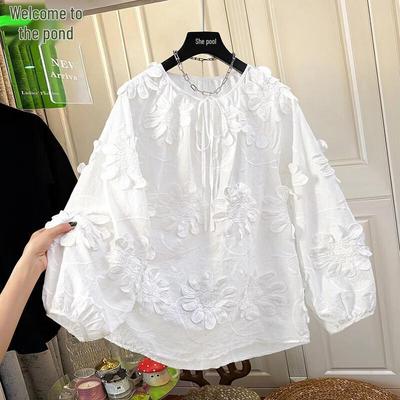French Palace Style Embroidered Lace Floral Blouse