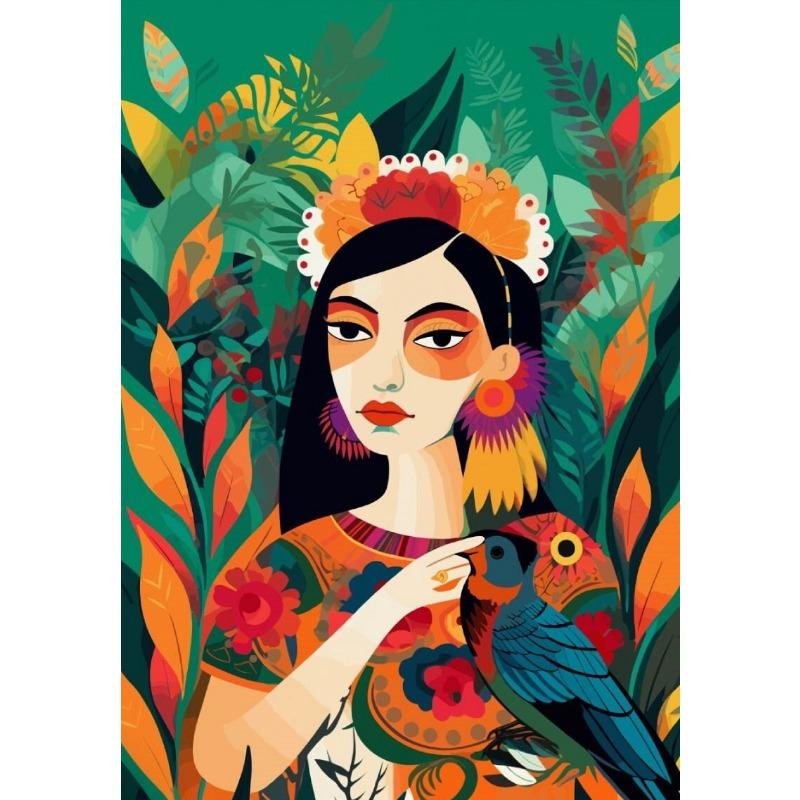 Woman Flower Plants Ethnic Latinx Poster Print Canvas Painting Latina Eclectic Maximalist Wall Art Picture for Room Home Decor