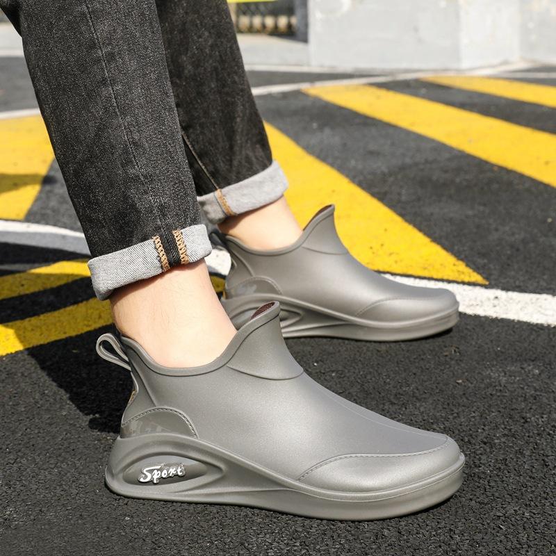 

Мужские низкие дождевые ботинки, уличная водонепроницаемая обувь, нескользящая модная обувь для рыбалки и работы, резиновая обувь для кухни и автомойки 44 серый