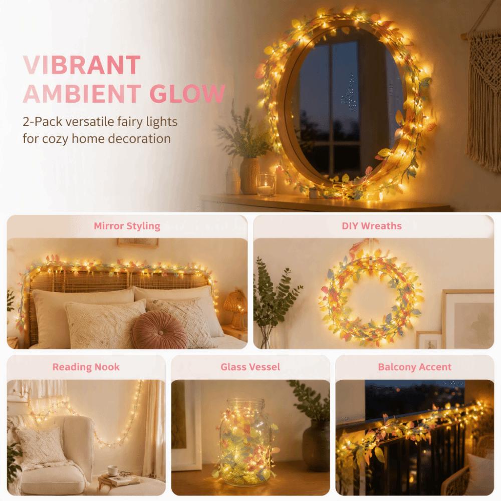 2pcs 2m Length Vine String Lights Fabric Leaves Design Color Leaves Light  Home Decoration