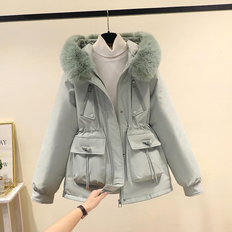 Corner buckle pie overcomes women's autumn and winter new thin down cotton clothes fashionable down thick fur integrated coat