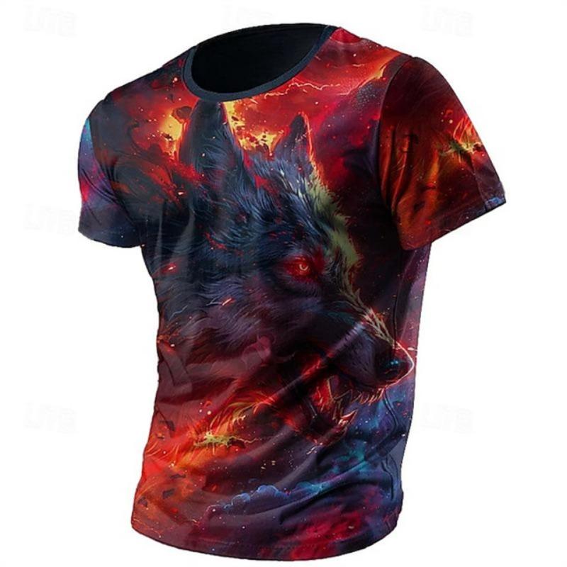 Animal Men's Printed T Shirt 3D Lion Pattern Summer Loose Plus Size Short Sleeve Street Round Neck Comfortable Men's Tops 6Xl