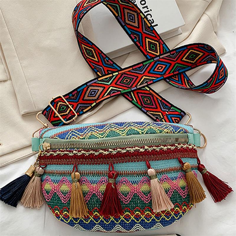Pletené crossbody kabelky dámské střapcové ledvinky retro kožené tašky přes rameno