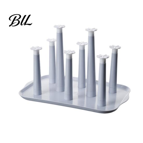 Home Cup Organizer 6-Slot Plastic Drying Rack with Drip Tray Space-Saving Anti-bacterial Holder Countertop for Mugs Glasses BPA-Free Kitchen