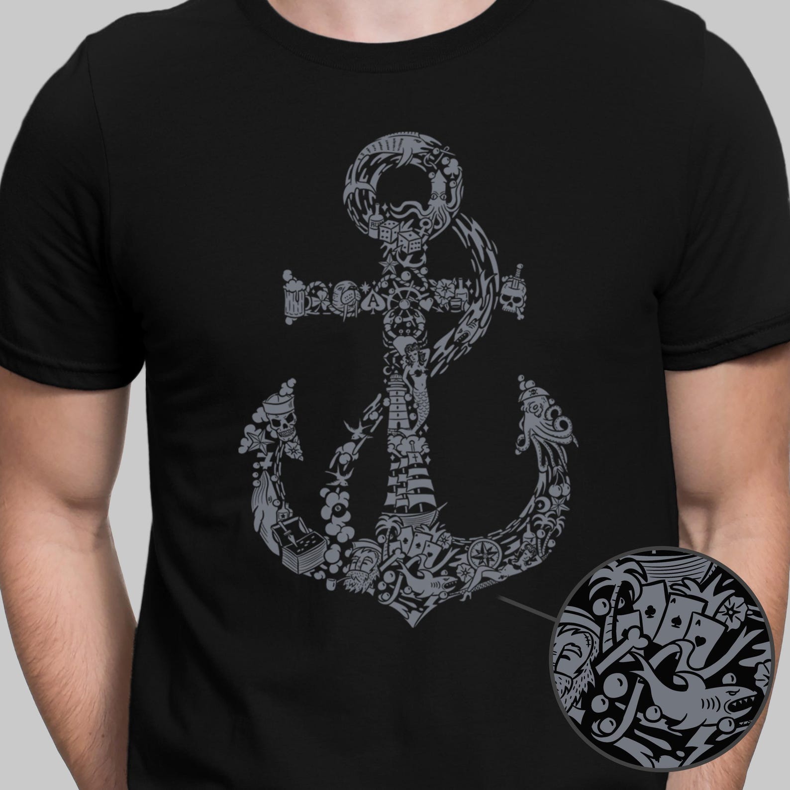 Anchor Ocean T-shirt Sailor Jerry T shirt Tattoo Doodles Tee 3XL