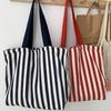 1Pcs Female Daily Shopping Bags Simple Striped Women'S Canvas Casual Shoulder Bags Fashion Large Capacity Ladies Tote Handbags