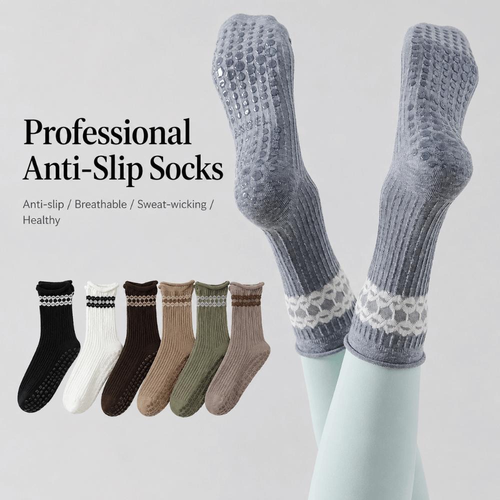 Breathable Pilates Socks for Women Non-Slip Mid Tube Socks Fashion Yoga Socks for Yoga Dance