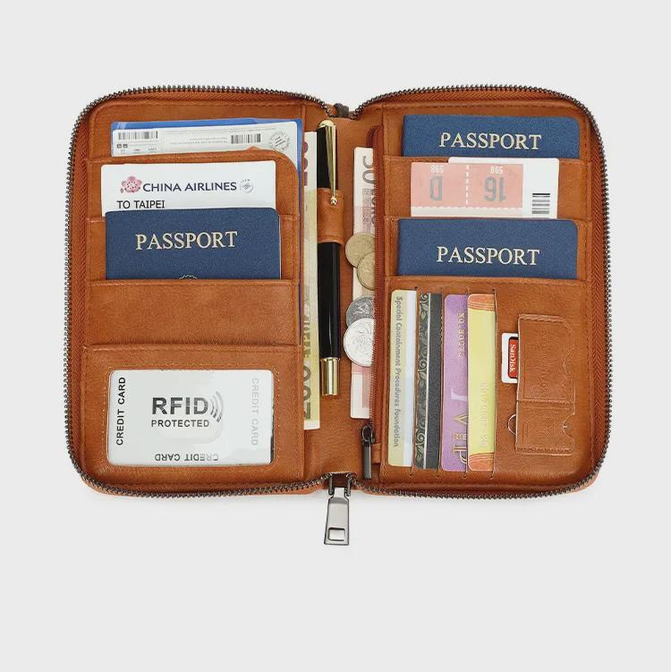 RFID Anti-Magnetic Passport Wallet with Zipper and Multifunctional Storage