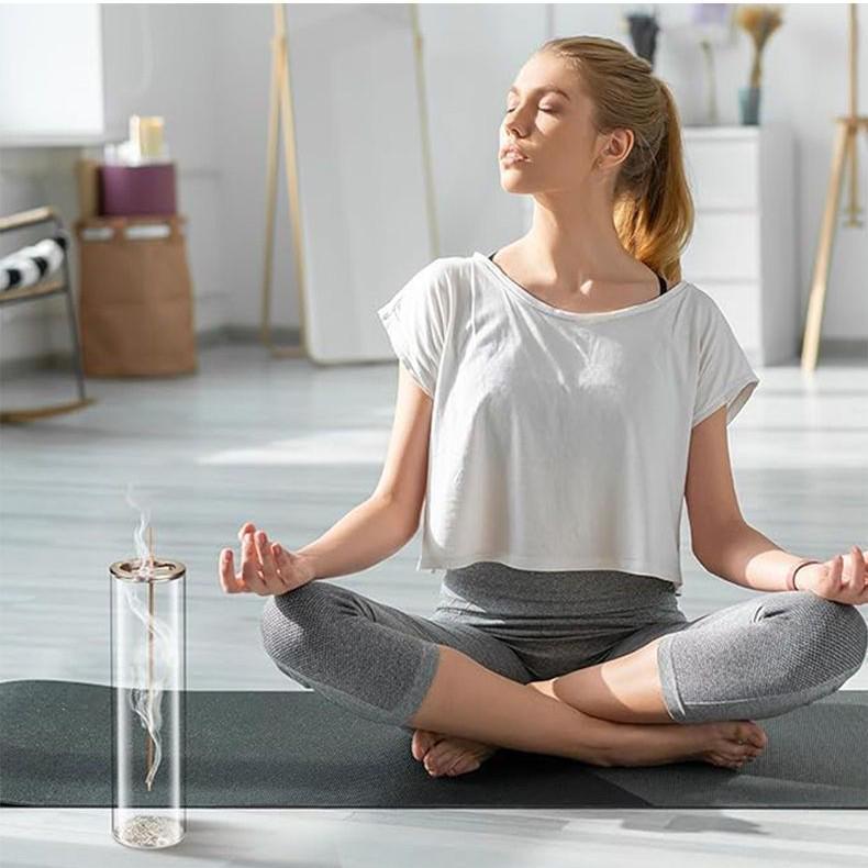 Metal Aromatherapy Incense Burner with Glass Holder and Anti-Ash Tray