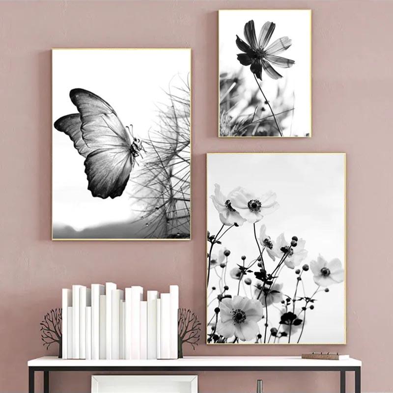 Black White Dandelion Blooming Flower Canvas Paintings Modern Minimalist Flower Plant Wall Art Poster Prints for Room Home Decor