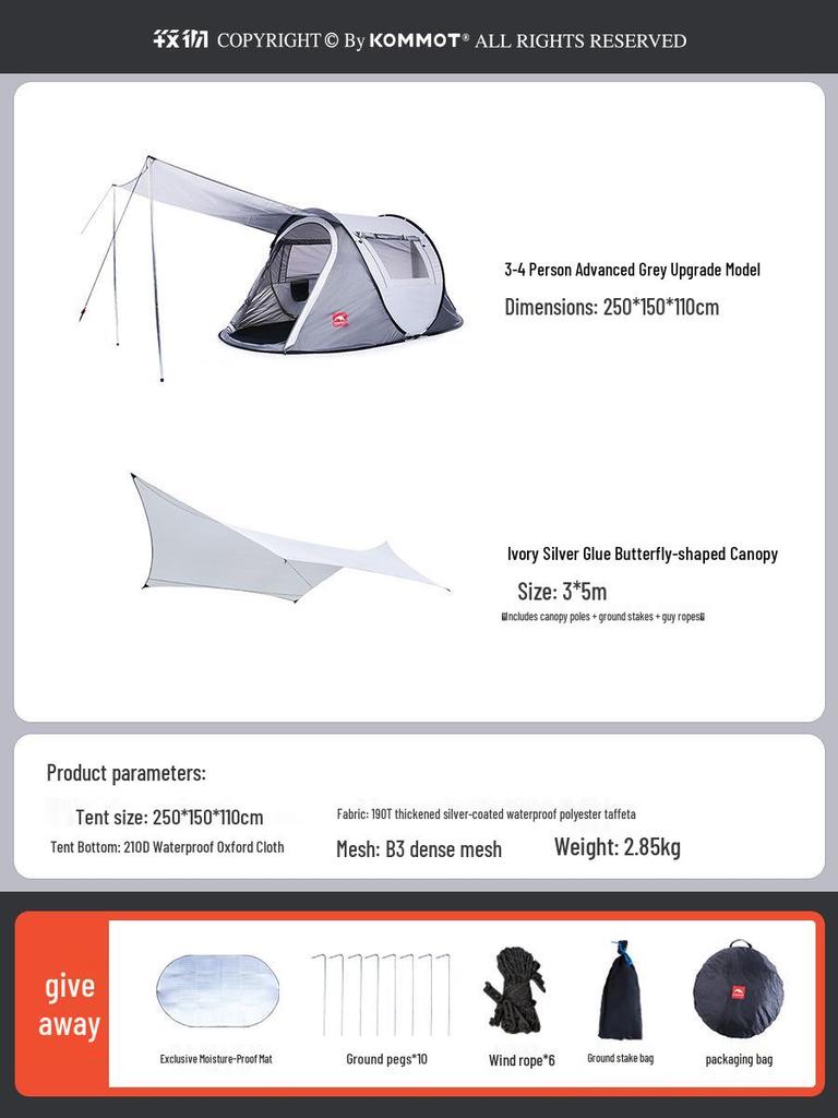 KOMMOT Mu Che Miao Automatic Rainproof Camping Tent