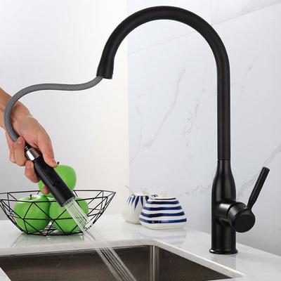 Küchenarmatur, geschwärzt, Einhebelmischer, herunterziehbar, Einloch-Küchenarmatur, gebürstetes Chrom, Mischbatterie für heißes und kaltes Wasser