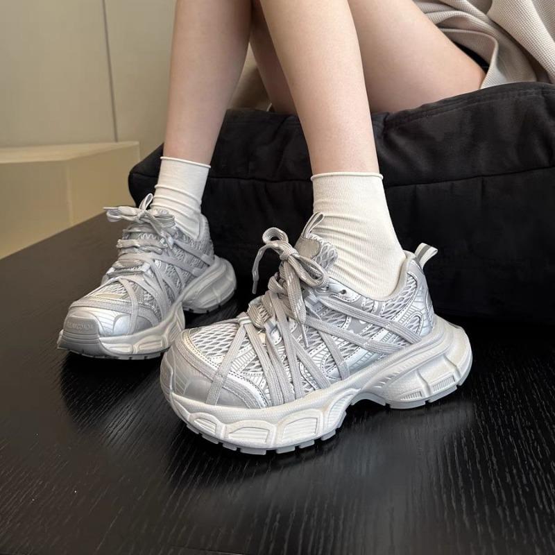 Four Seasons Mesh Fancy Strap Dad Shoes Women's Spring and Summer New Thick-soled Breathable Lightweight Sneakers