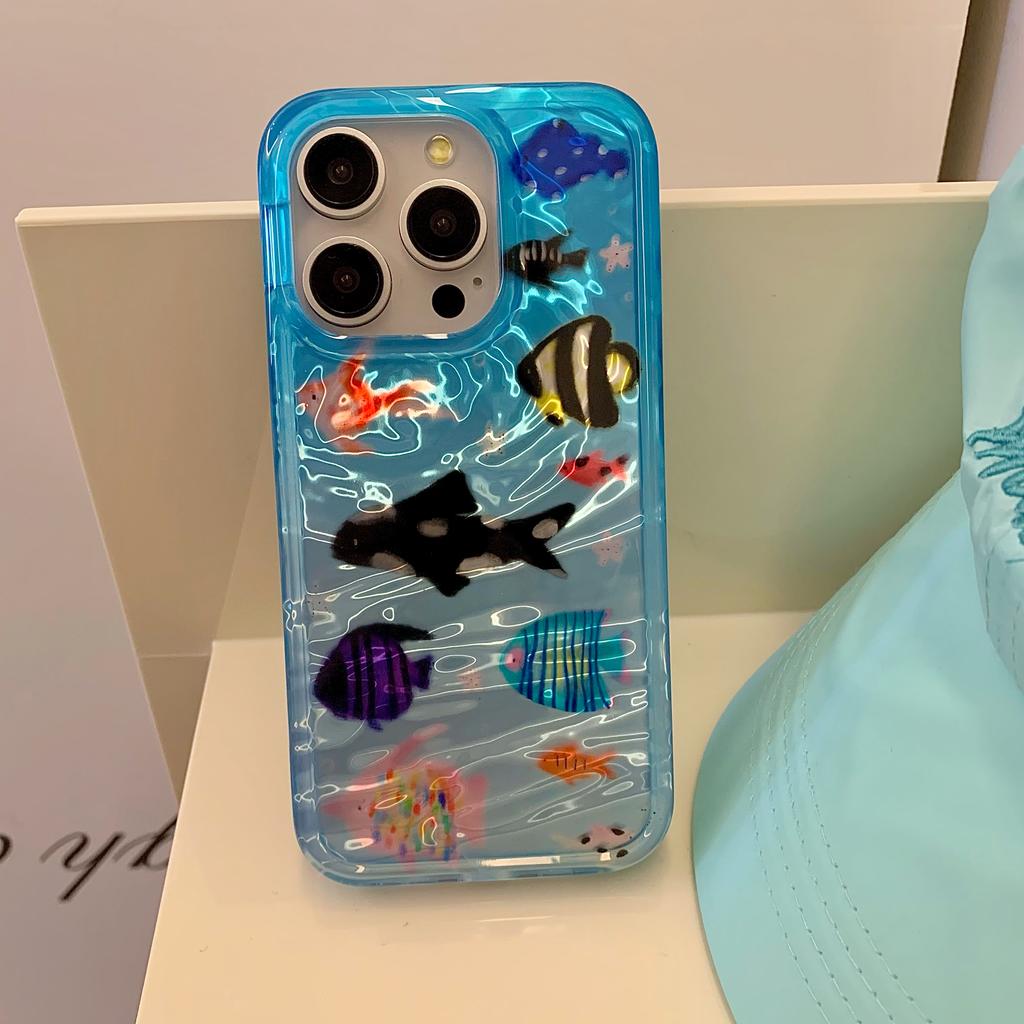 Korean Ins Ripple Texture Aquaria Lovely Fishes Case for iPhone 17 16 15 14 13 11 Pro Max Plus Back Phone Cover for 12 Pro Max