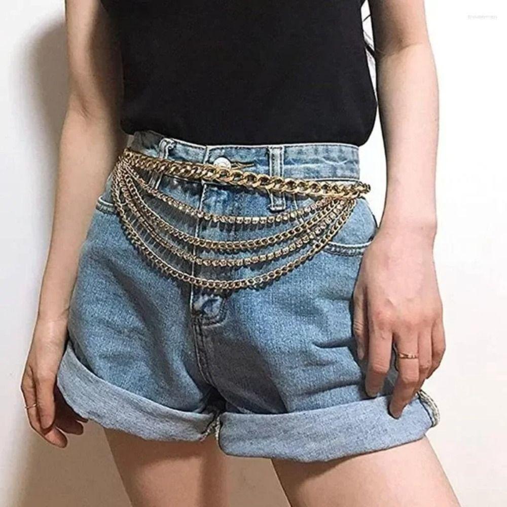 Multi Layer Design Body Chain Metal Rhinestone Belt Fashion Waist Chain Party Wear