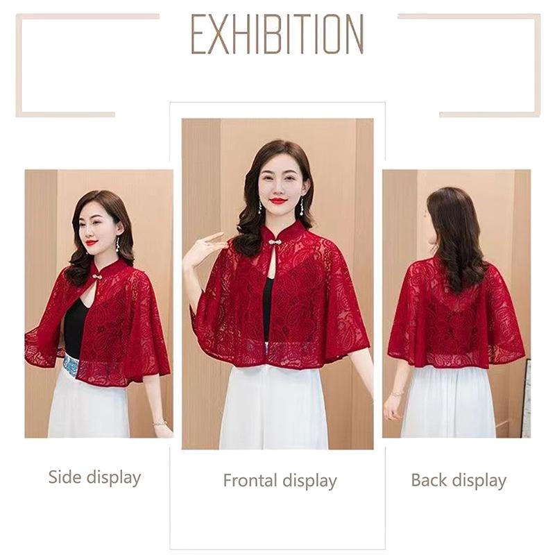 Spring Summer Shawl Coat Thin Scarf Long Sleeve Lace Temperament Cardigan Outwear Shoulder False Collar Out All-Match Ponchos
