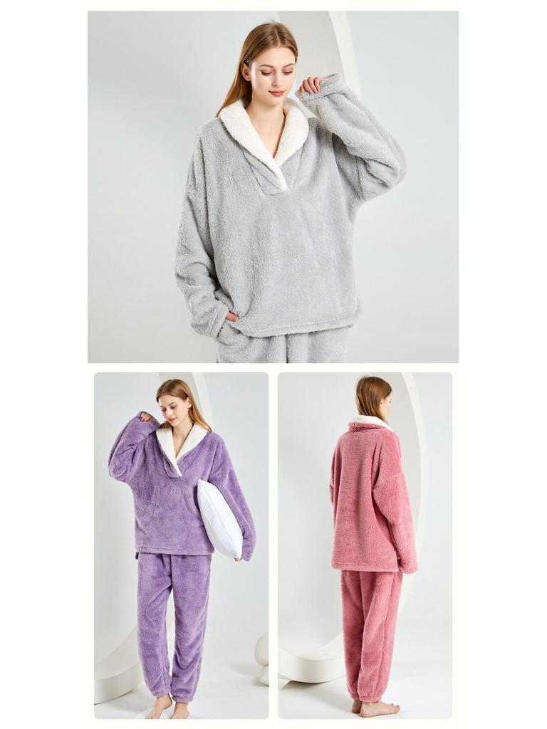 Pijamale de iarnă lungi din pluș pentru femei 2025, Set de homewear de Crăciun european și american, Mărimi mari