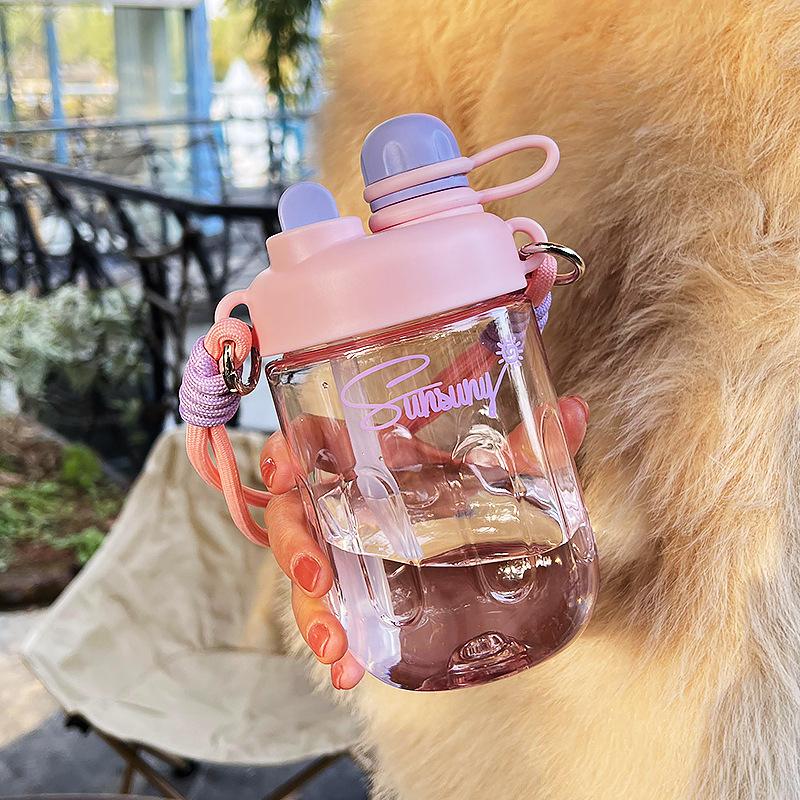 Water bottle new Korean version large capacity plastic cup double drink straw cup cute accompanying water cup girl