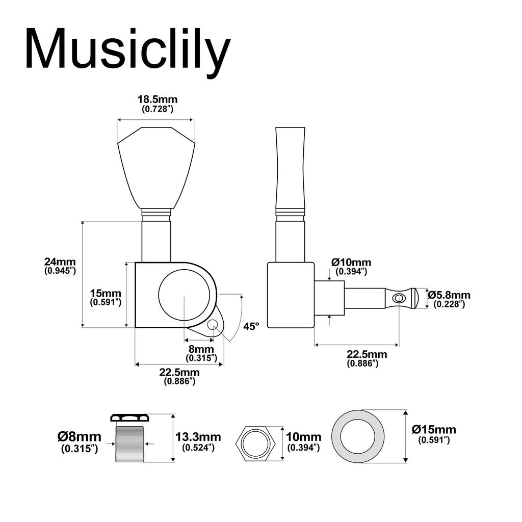 Musiclily Basic Guitar Tuners for Button Button L3+R3 LP/SG Electric/Acoustic Guitars, Half-Moon Gold, Gold/Keystone