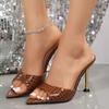 Fashion Glamorous Crocodile Texture High Heel Sandals - Chic Slip-On Stilettos with Pointy Peep Toe for Fashion-Forward Parties Banquets