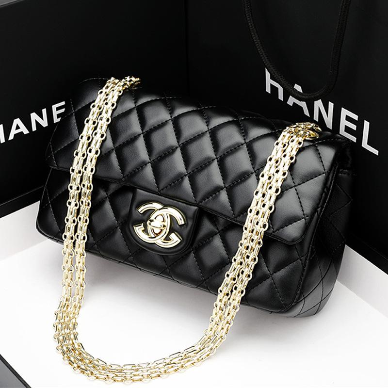 Leather Women's Bag Rhombus Chain Bag 2 New High-end Underarm Bag Fashionable Shoulder Messenger Bag
