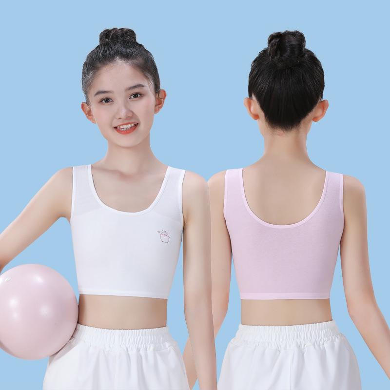 Girls' Pure Cotton Double-Layer Bandeau Vest | Breathable Tube Top for Older Primary School Students