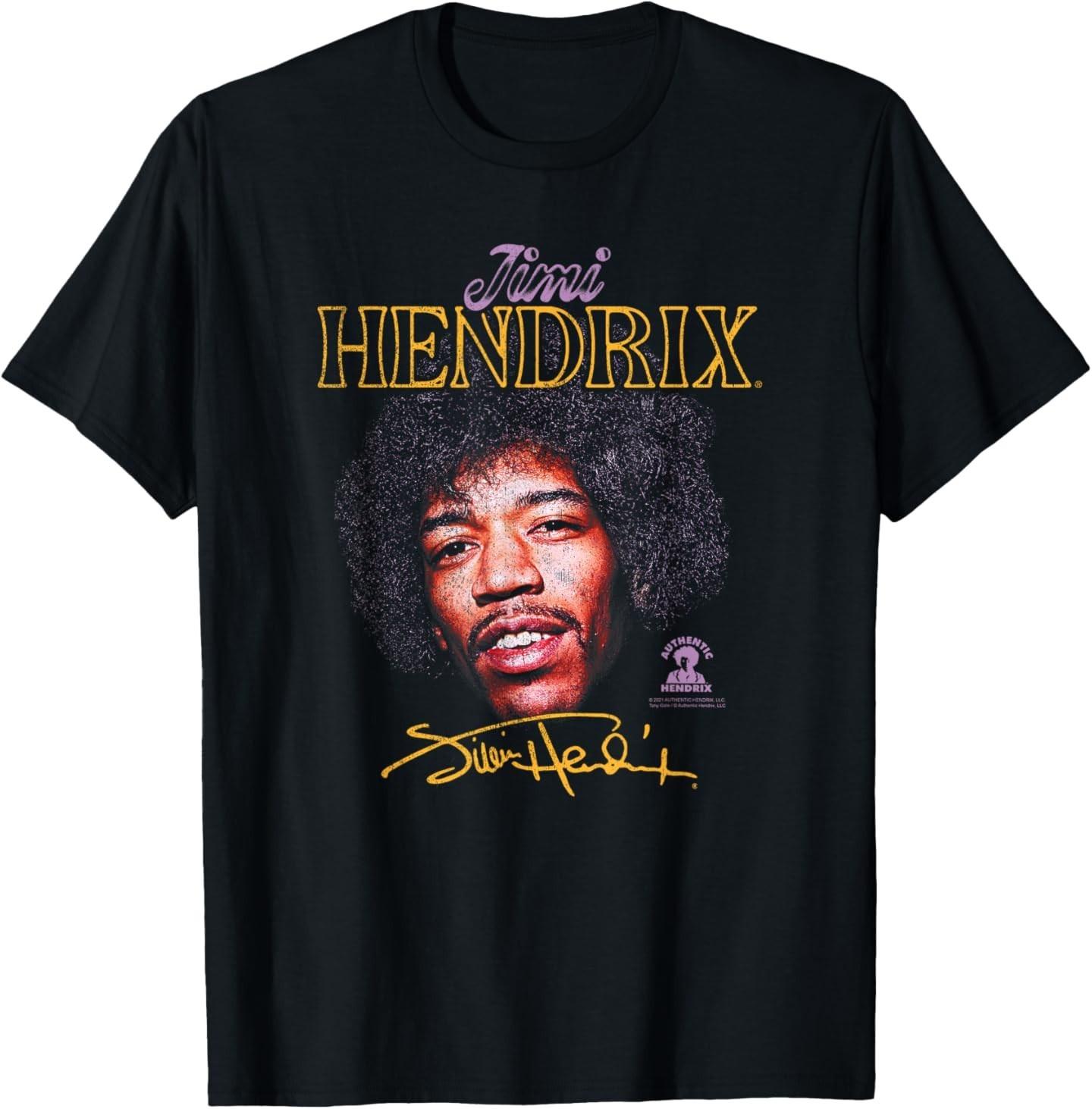 Jimi Hendrix Portrait with Signature T-Shirt Unisex T-Shirt XL
